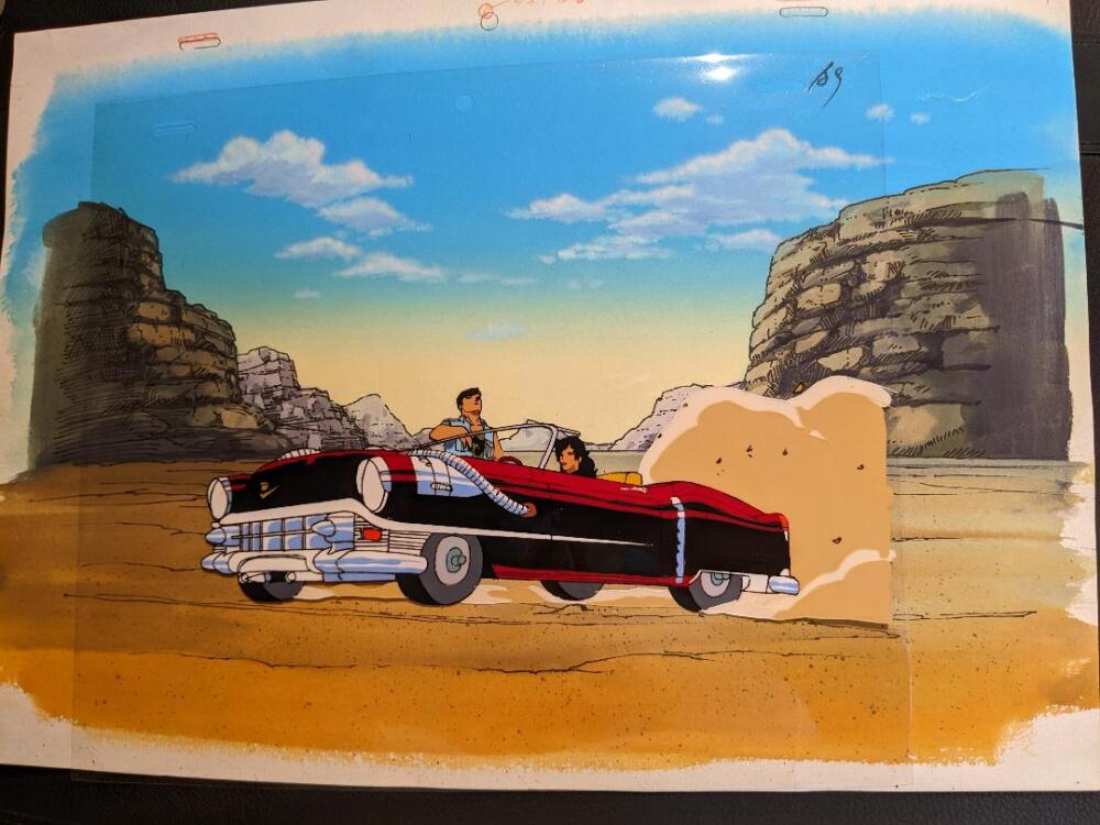 Cadillacs and Dinosaurs original animation production cel  with background art