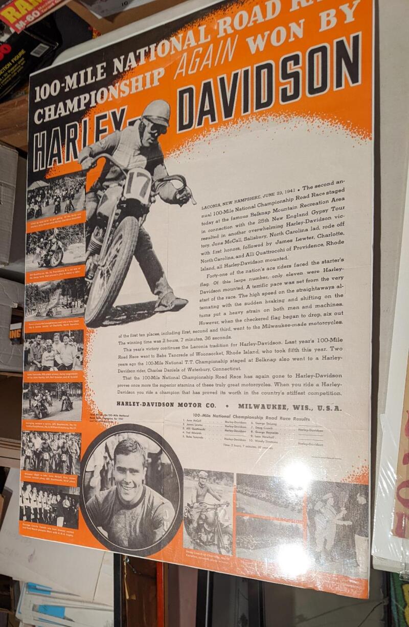 Harley-Davidson 100 mile National Road Race Championship Poster 1941